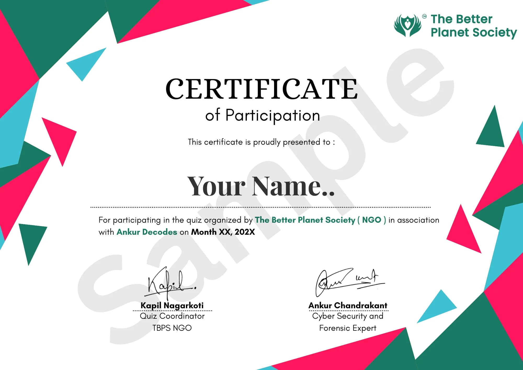 Sample Cyber Jagriti certificate co-signed by Ankur Chandrakant and TBPS